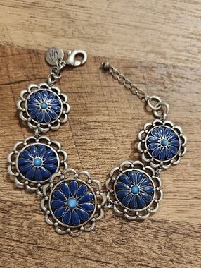 Grace Adele Blue Enamel Floral Link Bracelet